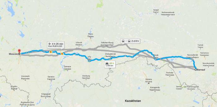 απόσταση από το Barnaul έως τη Μόσχα